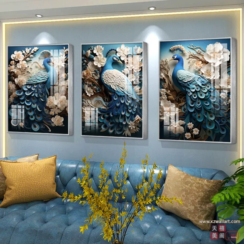抽象 三联 装饰画 美式 客厅背景墙挂画 晶瓷画