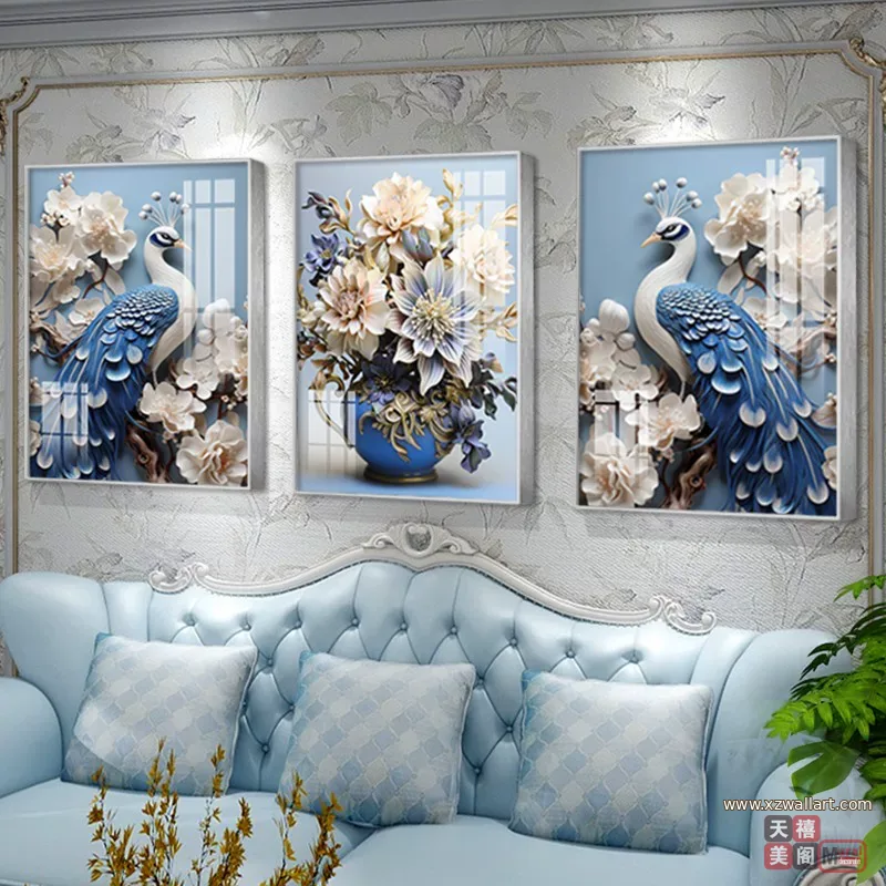 抽象 三联 装饰画 美式 客厅背景墙挂画 晶瓷画