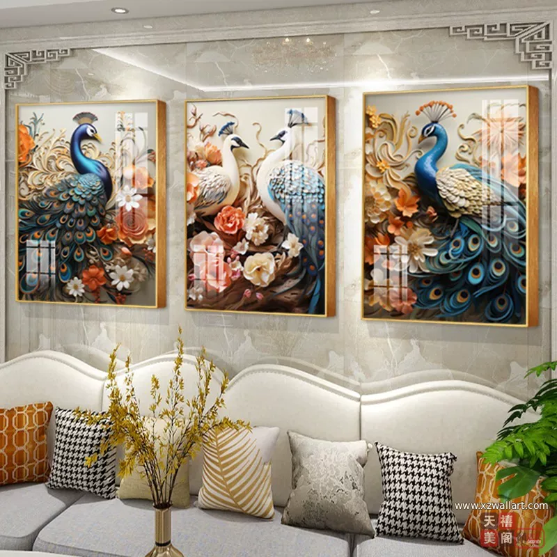 抽象 三联 装饰画 美式 客厅背景墙挂画 晶瓷画