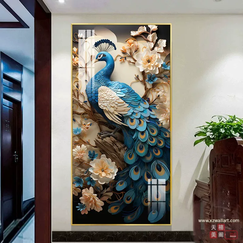 孔雀 单幅 装饰画 轻奢风 玄关背景墙挂画 晶瓷画