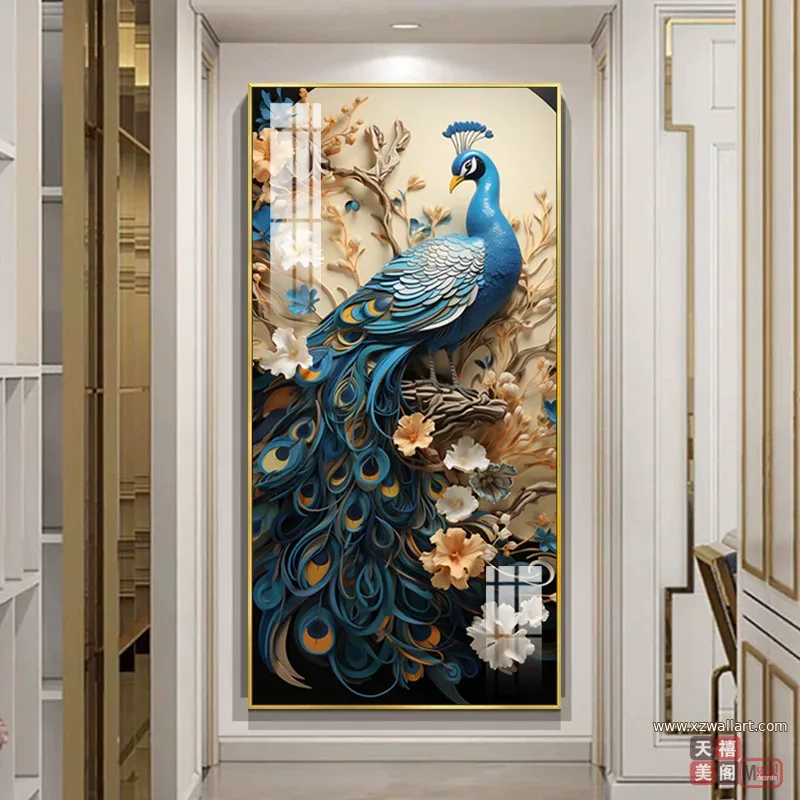 孔雀 单幅 装饰画 轻奢风 玄关背景墙挂画 晶瓷画