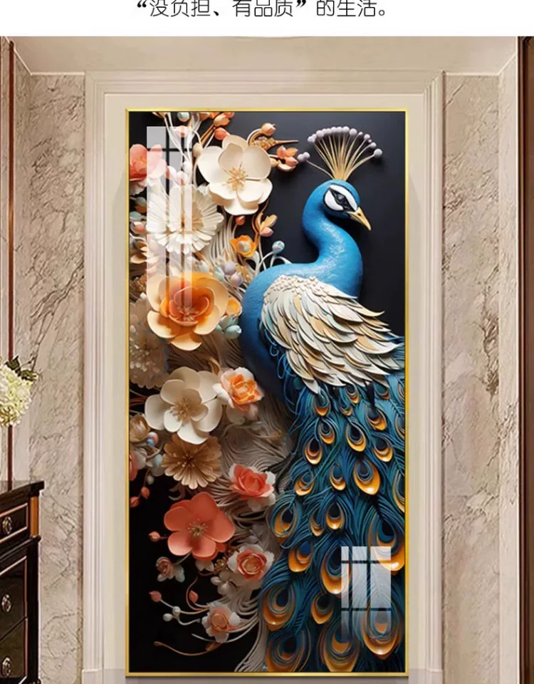 孔雀 单幅 装饰画 轻奢风 玄关背景墙挂画 晶瓷画
