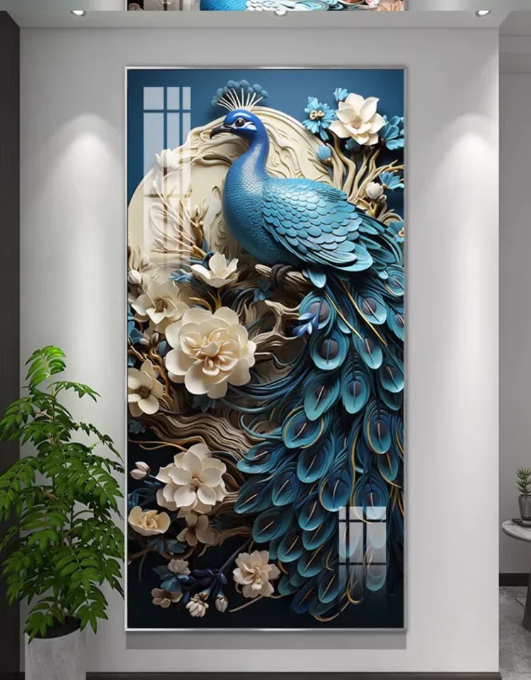 孔雀 单幅 装饰画 欧式 玄关背景墙挂画 晶瓷画