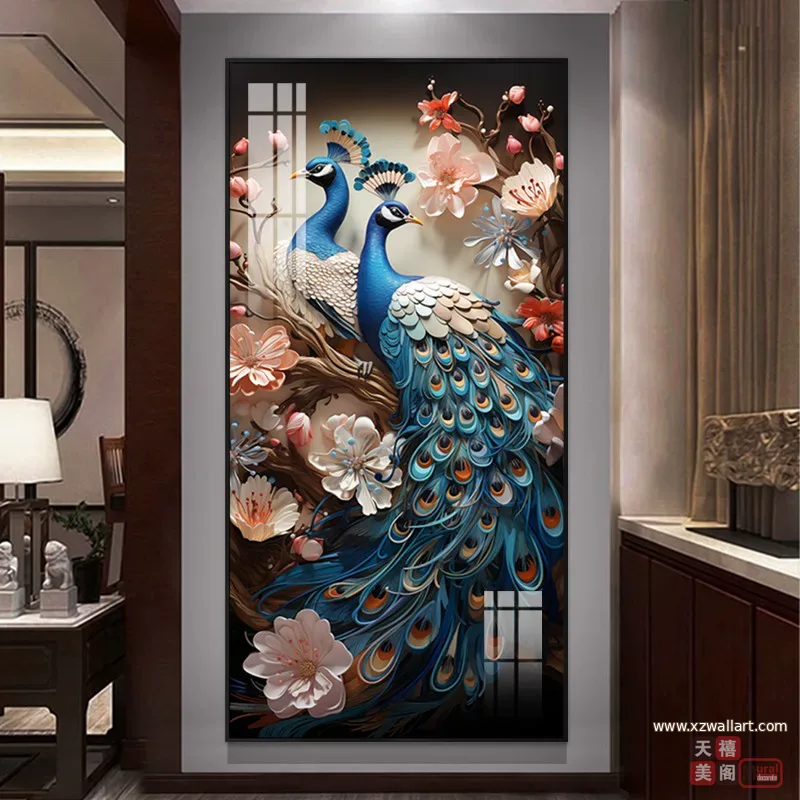 孔雀 单幅 装饰画 欧式 玄关背景墙挂画 晶瓷画