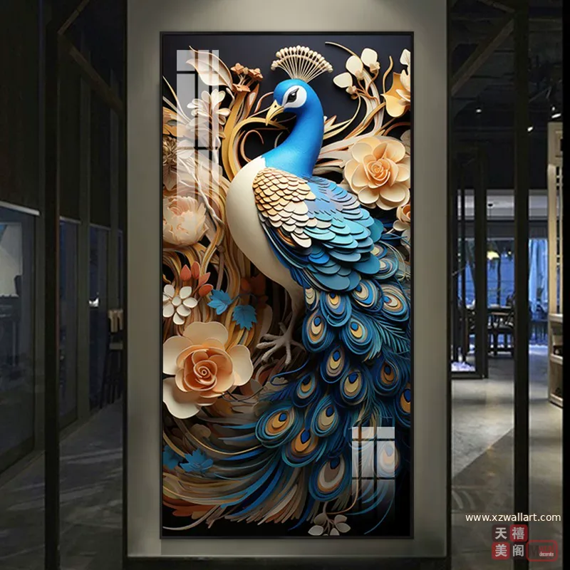 孔雀 单幅 装饰画 欧式 玄关背景墙挂画 晶瓷画