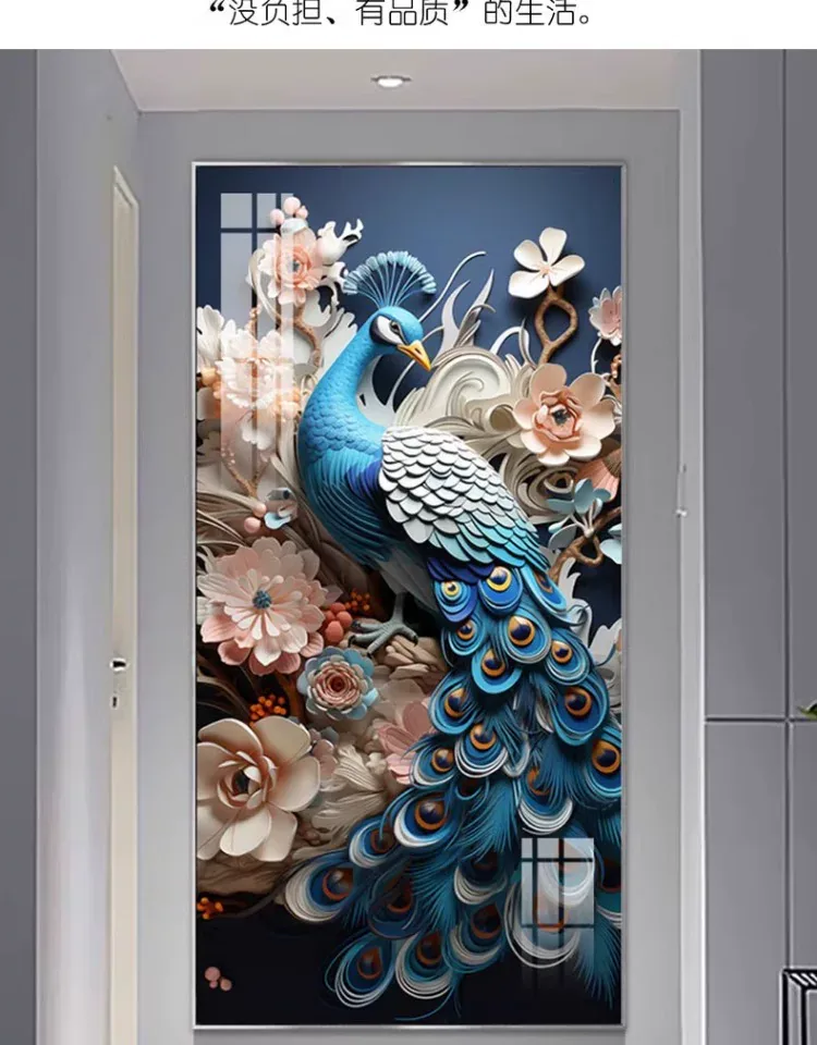 孔雀 单幅 装饰画 欧式 玄关背景墙挂画 晶瓷画