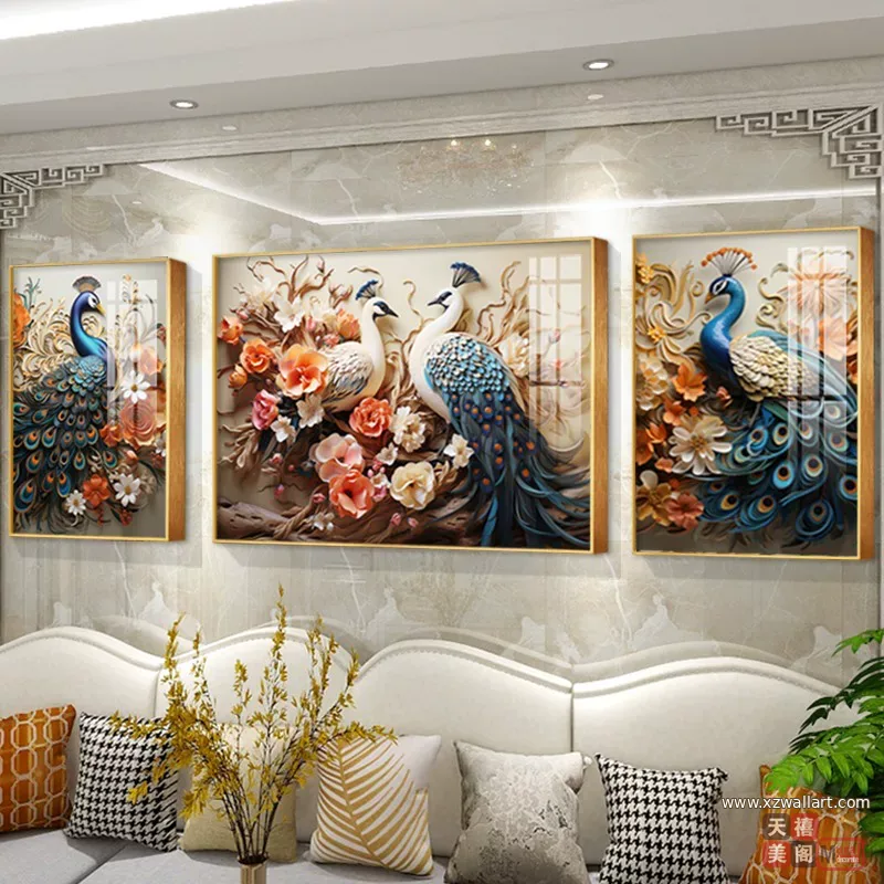 抽象 三联 装饰画 欧式 客厅背景墙挂画 晶瓷画