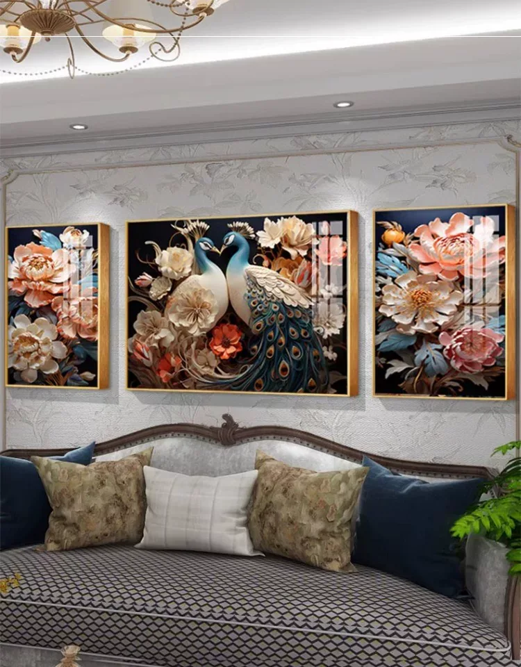 抽象 三联 装饰画 欧式 客厅背景墙挂画 晶瓷画