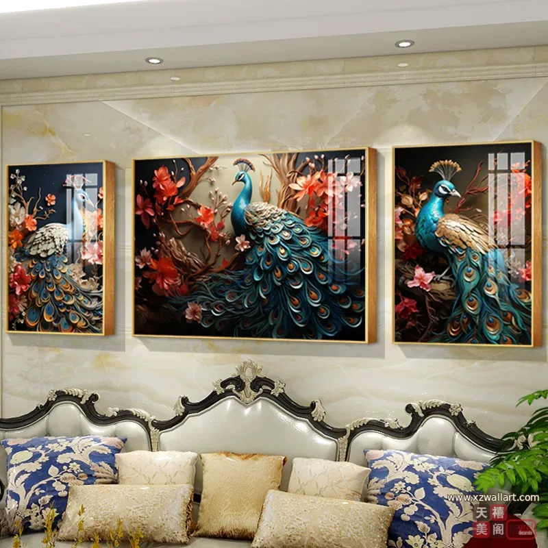 抽象 三联 装饰画 欧式 客厅背景墙挂画 晶瓷画