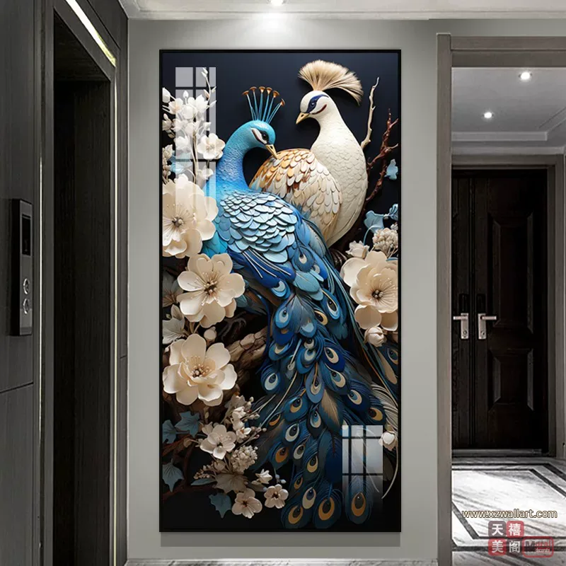 孔雀 单幅 装饰画 欧式 玄关背景墙挂画 晶瓷画