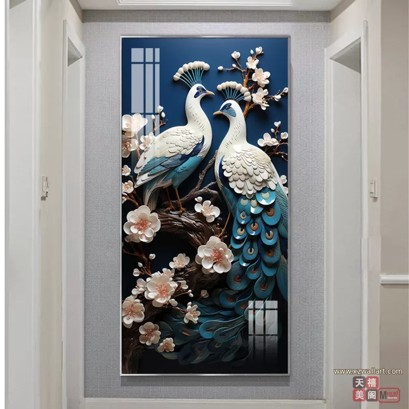 孔雀 单幅 装饰画 欧式 玄关背景墙挂画 晶瓷画