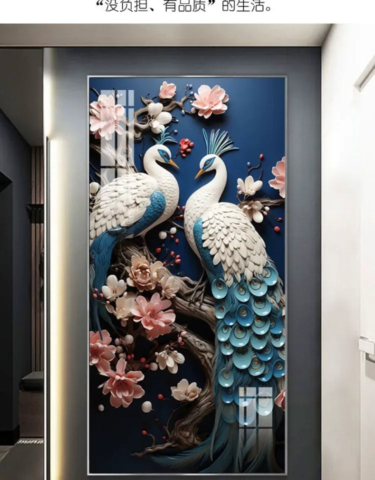 孔雀 单幅 装饰画 欧式 玄关背景墙挂画 晶瓷画