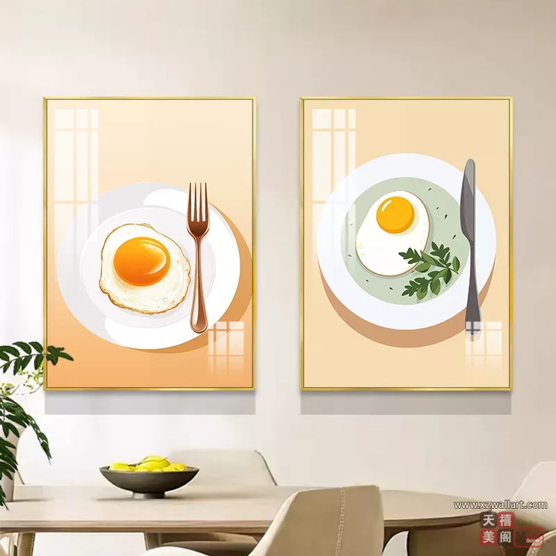 抽象 单幅 装饰画 奶油风 餐厅背景墙挂画 晶瓷画
