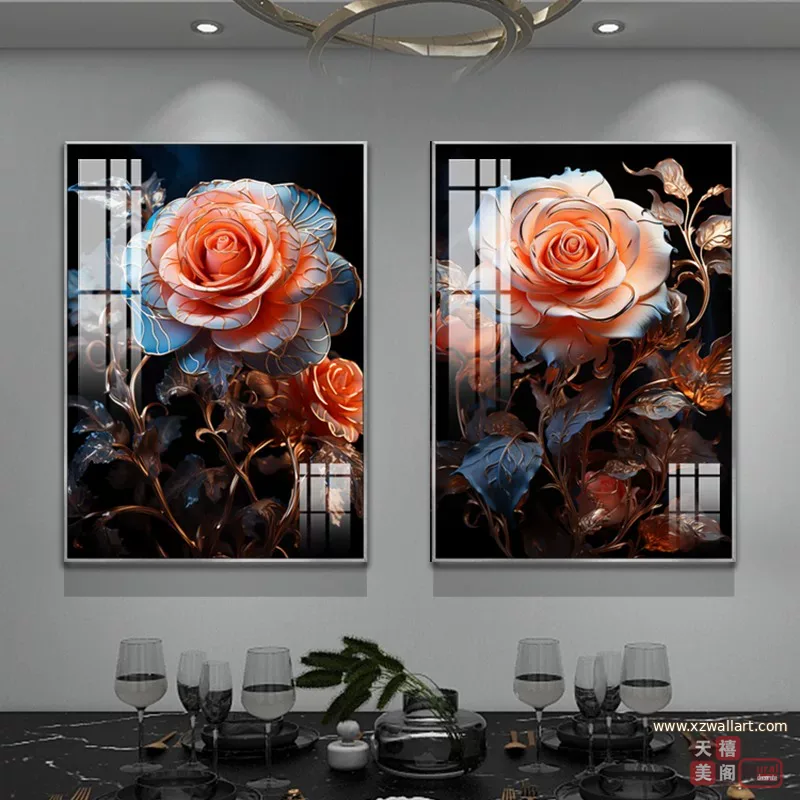 花 单幅 装饰画 轻奢风 餐厅背景墙挂画 晶瓷画