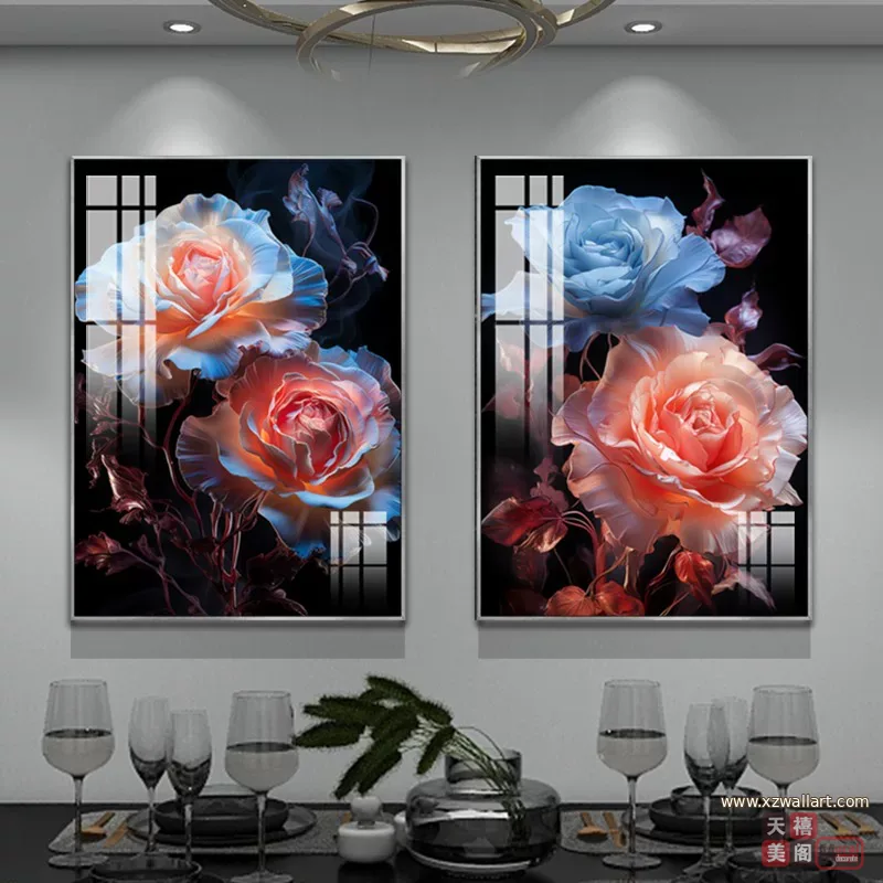 花 单幅 装饰画 轻奢风 餐厅背景墙挂画 晶瓷画