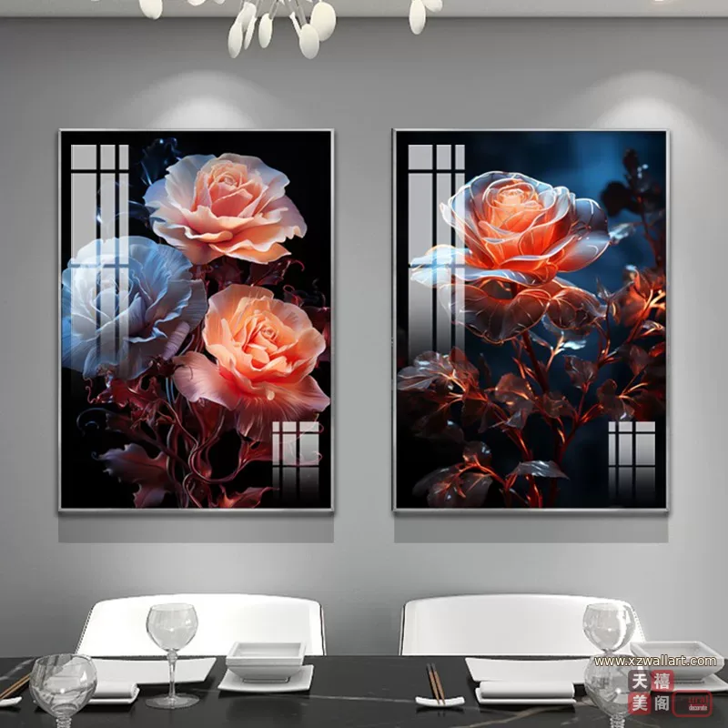 花 单幅 装饰画 轻奢风 餐厅背景墙挂画 晶瓷画