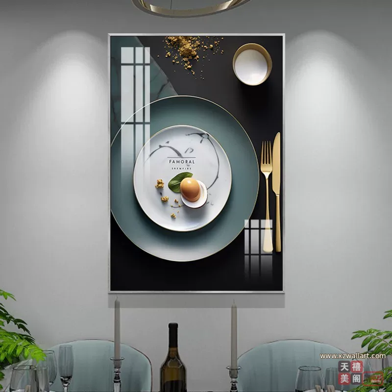 抽象 单幅 装饰画 轻奢风 餐厅背景墙挂画 晶瓷画
