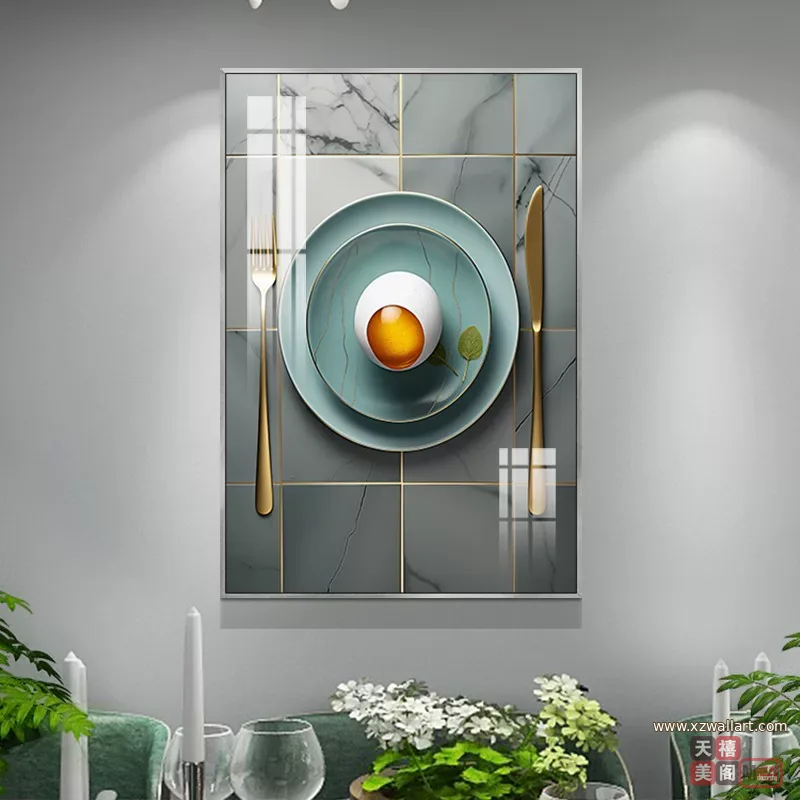 抽象 单幅 装饰画 轻奢风 餐厅背景墙挂画 晶瓷画