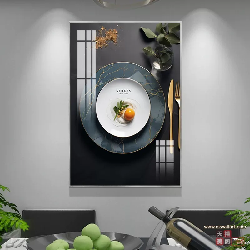 抽象 单幅 装饰画 轻奢风 餐厅背景墙挂画 晶瓷画