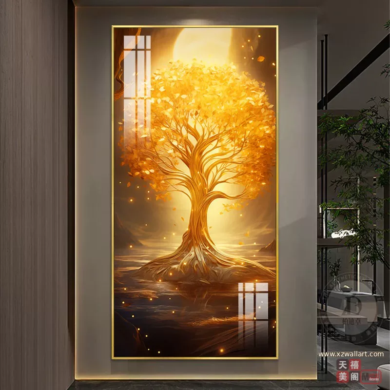 树 单幅 装饰画 轻奢风 玄关背景墙挂画 晶瓷画