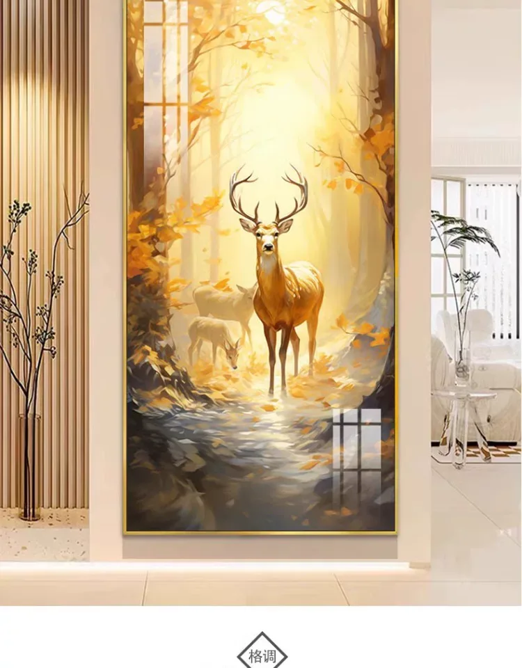 鹿 单幅 装饰画 奶油风 玄关背景墙挂画 晶瓷画