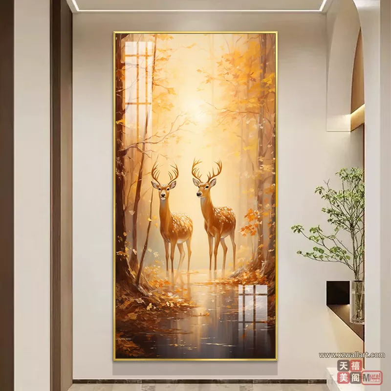 鹿 单幅 装饰画 奶油风 玄关背景墙挂画 晶瓷画