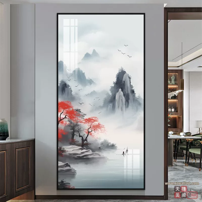 山水 单幅 装饰画 新中式 玄关背景墙挂画 晶瓷画