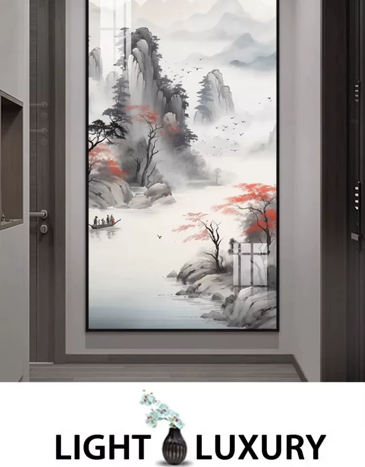 山水 单幅 装饰画 新中式 玄关背景墙挂画 晶瓷画