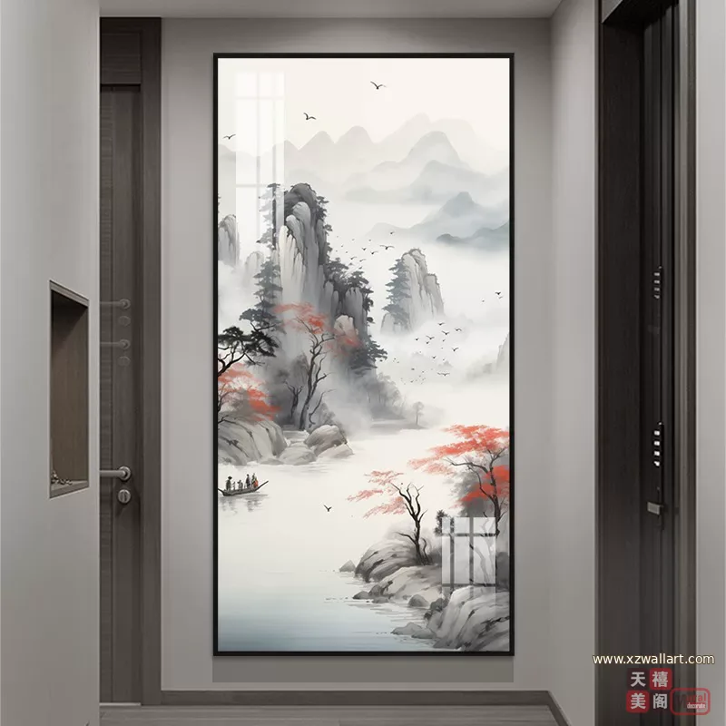 山水 单幅 装饰画 新中式 玄关背景墙挂画 晶瓷画