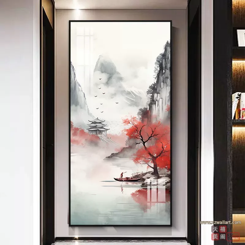 山水 单幅 装饰画 新中式 玄关背景墙挂画 晶瓷画