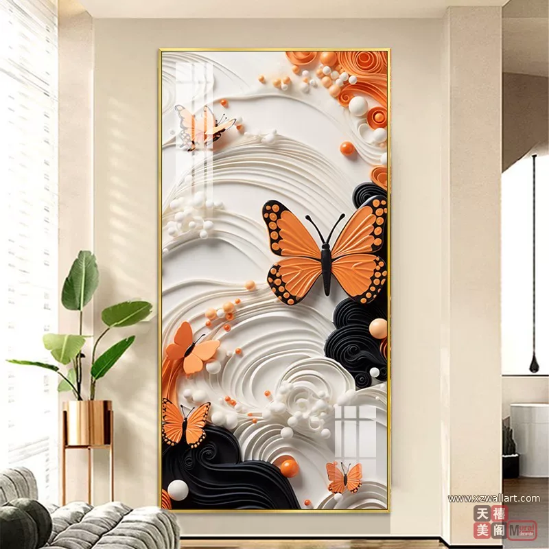 抽象 单幅 装饰画 轻奢风 玄关背景墙挂画 晶瓷画