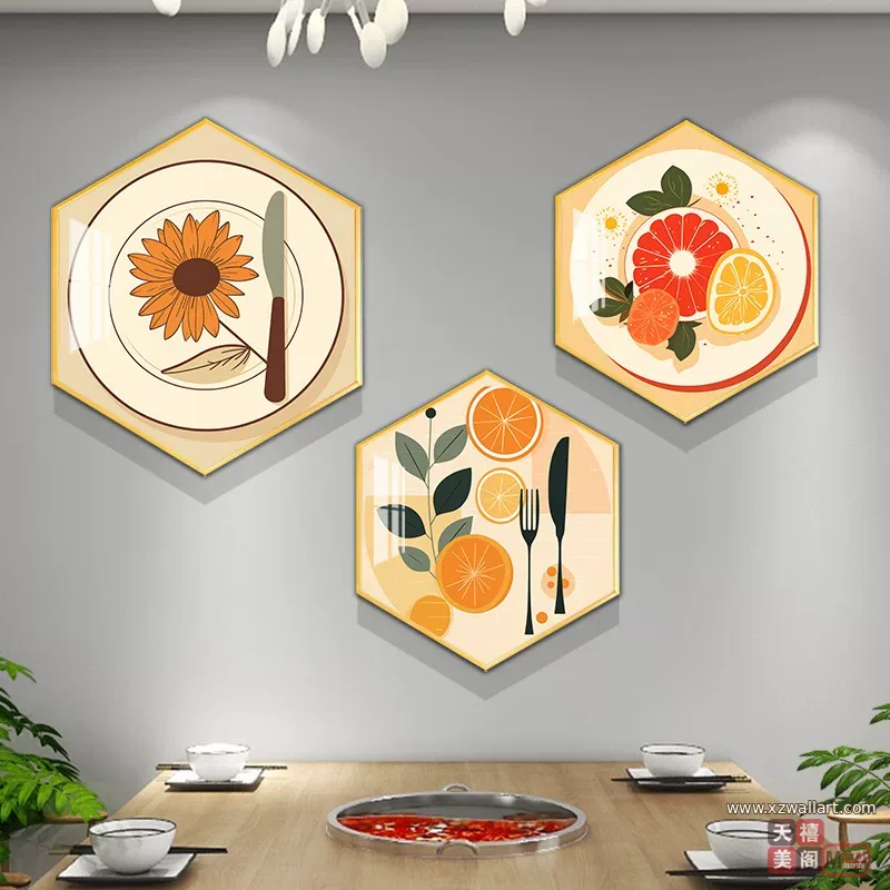 抽象 三联 装饰画 轻奢风 餐厅背景墙挂画 晶瓷画