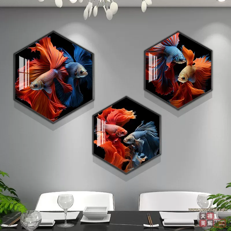 抽象 三联 装饰画 现代简约 餐厅背景墙挂画 晶瓷画