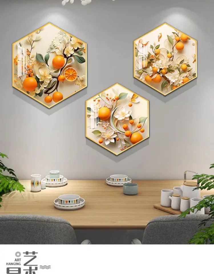 抽象 三联 装饰画 奶油风 餐厅背景墙挂画 晶瓷画