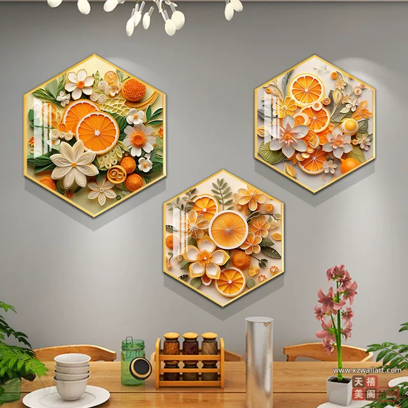 抽象 三联 装饰画 奶油风 餐厅背景墙挂画 晶瓷画