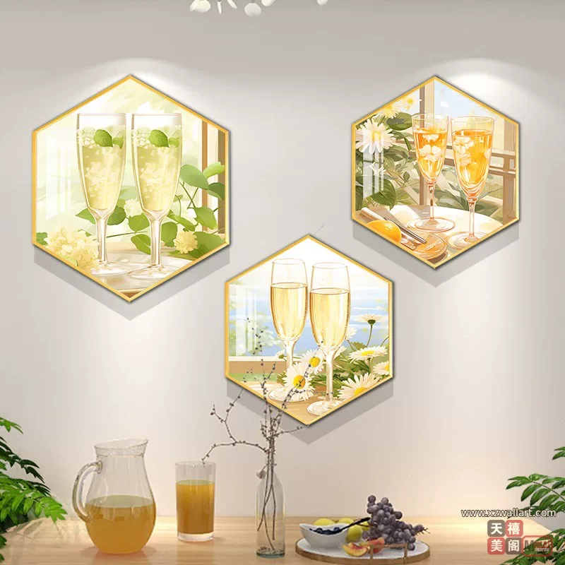 抽象 三联 装饰画 奶油风 餐厅背景墙挂画 晶瓷画