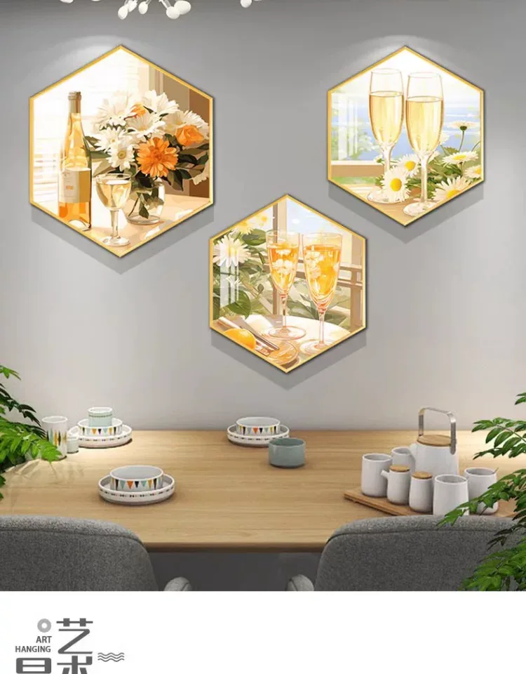 抽象 三联 装饰画 奶油风 餐厅背景墙挂画 晶瓷画