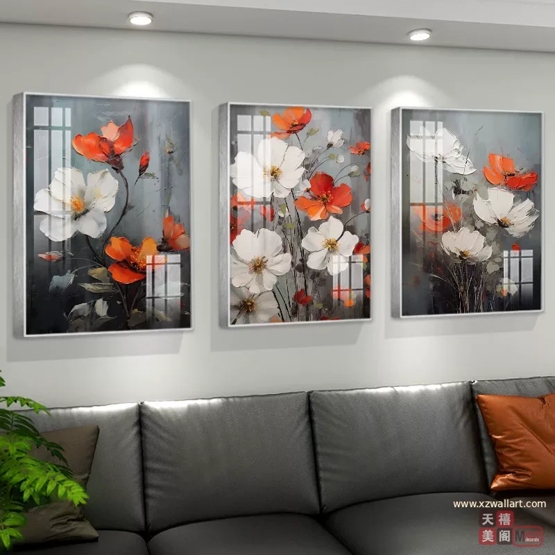 抽象 三联 装饰画 轻奢风 客厅背景墙挂画 晶瓷画