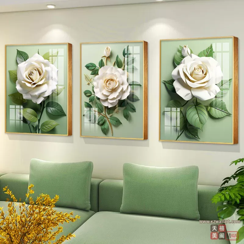 花 三联 装饰画 北欧风 客厅背景墙挂画 晶瓷画