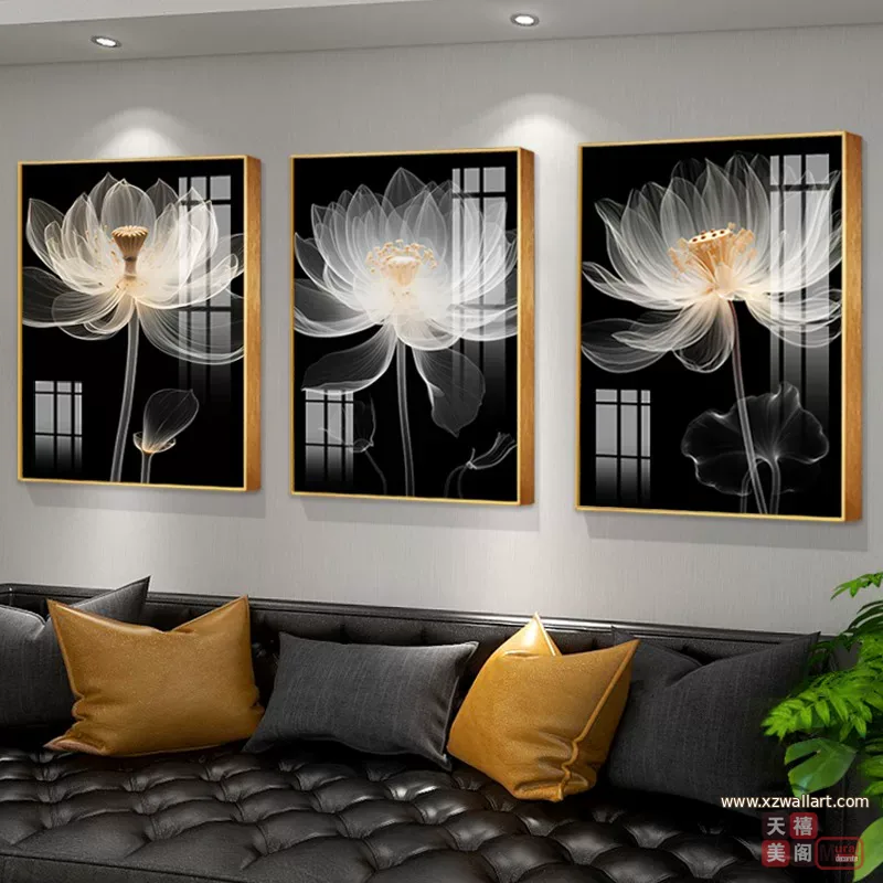 抽象 三联 装饰画 轻奢风 客厅背景墙挂画 晶瓷画