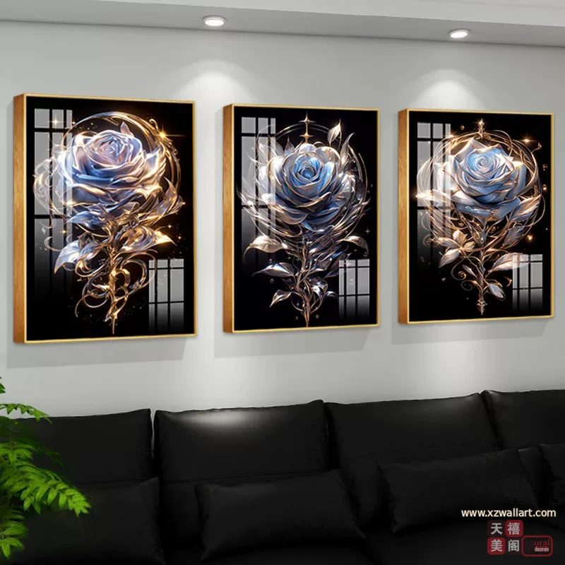 抽象 三联 装饰画 轻奢风 客厅背景墙挂画 晶瓷画