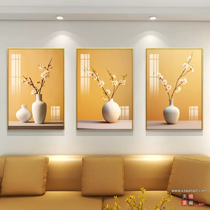 抽象 三联 装饰画 轻奢风 客厅背景墙挂画 晶瓷画