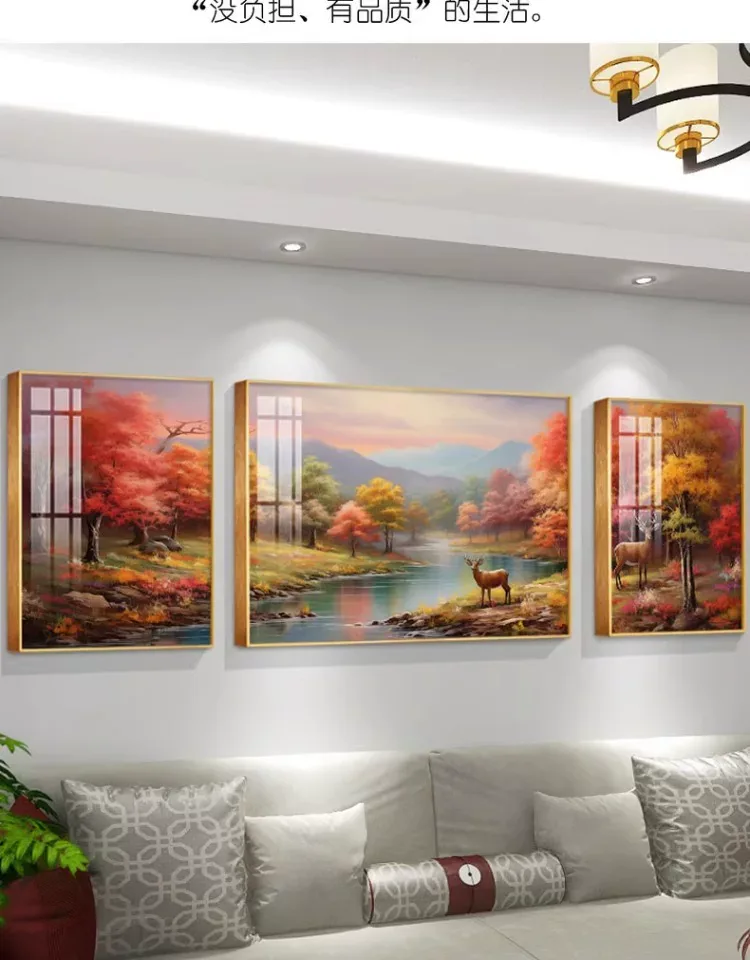 山水 三联 装饰画 轻奢风 客厅背景墙挂画 晶瓷画