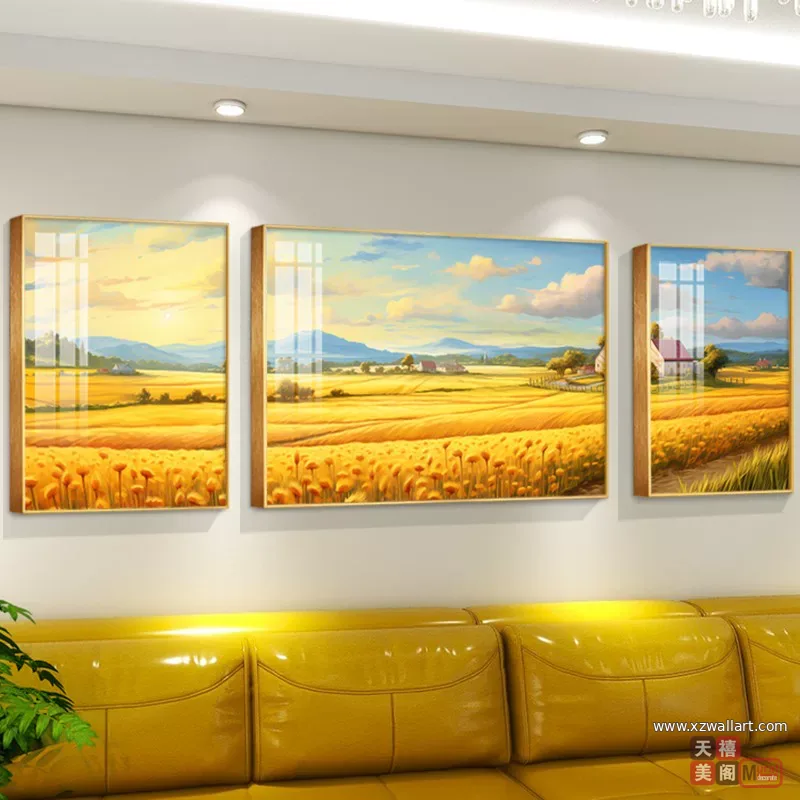 抽象 三联 装饰画 轻奢风 客厅背景墙挂画 晶瓷画
