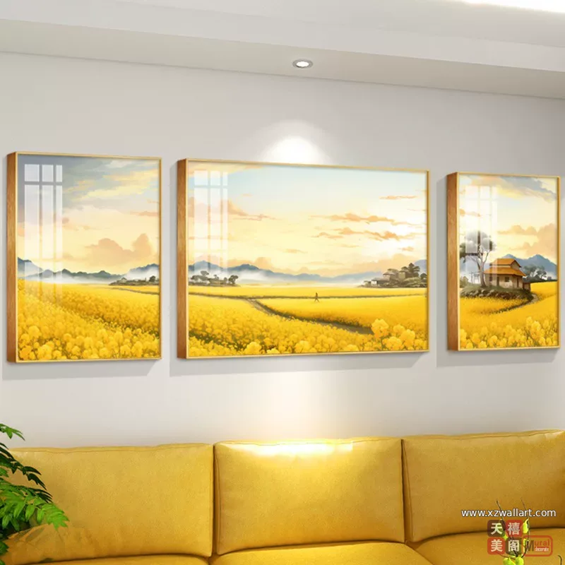 抽象 三联 装饰画 轻奢风 客厅背景墙挂画 晶瓷画