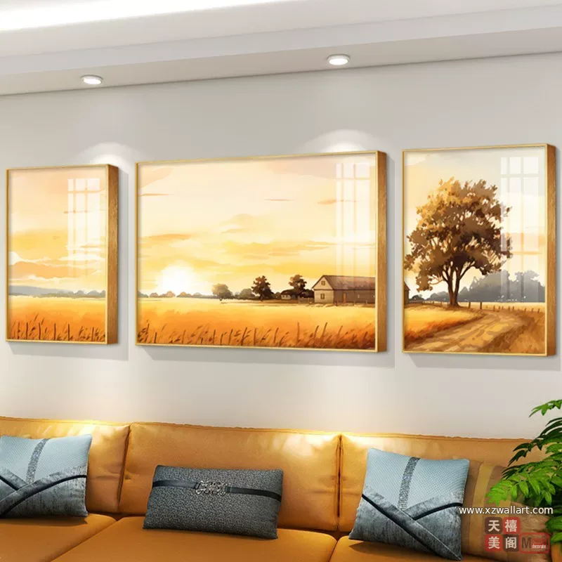 抽象 三联 装饰画 轻奢风 客厅背景墙挂画 晶瓷画