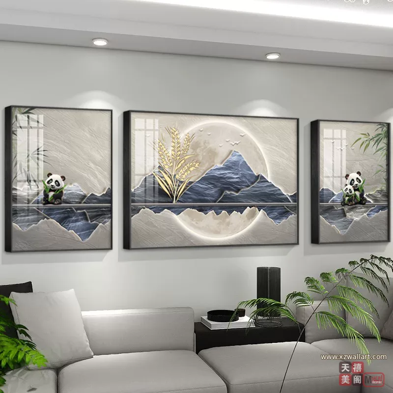 抽象 三联 装饰画 奶油风 客厅背景墙挂画 晶瓷画