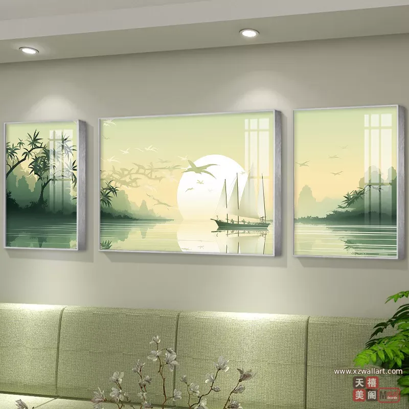 抽象 三联 装饰画 轻奢风 客厅背景墙挂画 晶瓷画