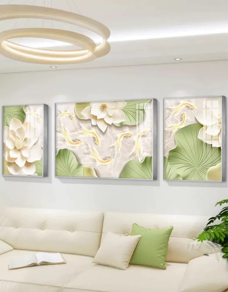 抽象 三联 装饰画 奶油风 客厅背景墙挂画 晶瓷画