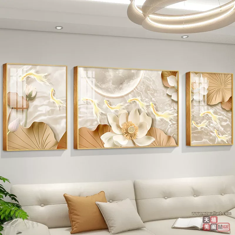 抽象 三联 装饰画 奶油风 客厅背景墙挂画 晶瓷画